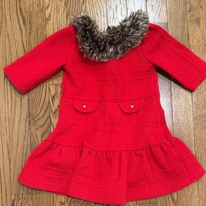 Janie and Jack Red Dress with Faux Fur Collar